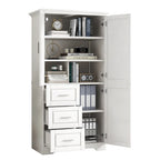 Meuble de rangement haut blanc/gris avec portes et 3 tiroirs, simple