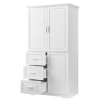 Meuble de rangement haut blanc/gris avec portes et 3 tiroirs, simple
