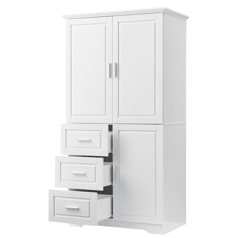 Meuble de rangement haut blanc/gris avec portes et 3 tiroirs, simple