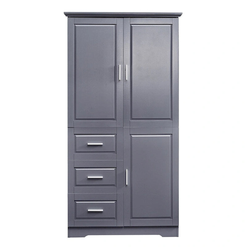 Meuble de rangement haut blanc/gris avec portes et 3 tiroirs, simple