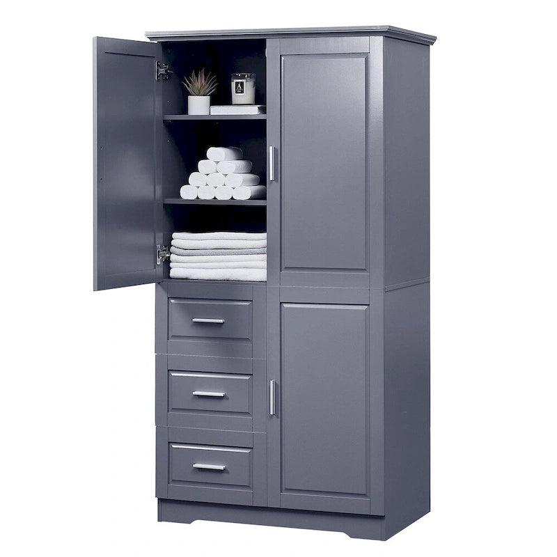 Meuble de rangement haut blanc/gris avec portes et 3 tiroirs, simple