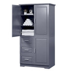 Meuble de rangement haut blanc/gris avec portes et 3 tiroirs, simple