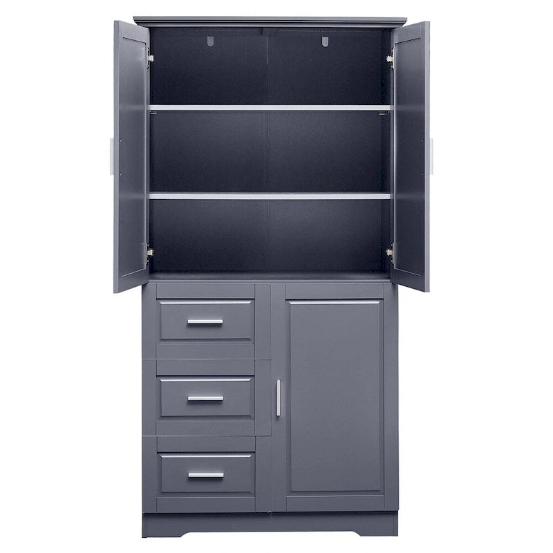 Meuble de rangement haut blanc/gris avec portes et 3 tiroirs, simple