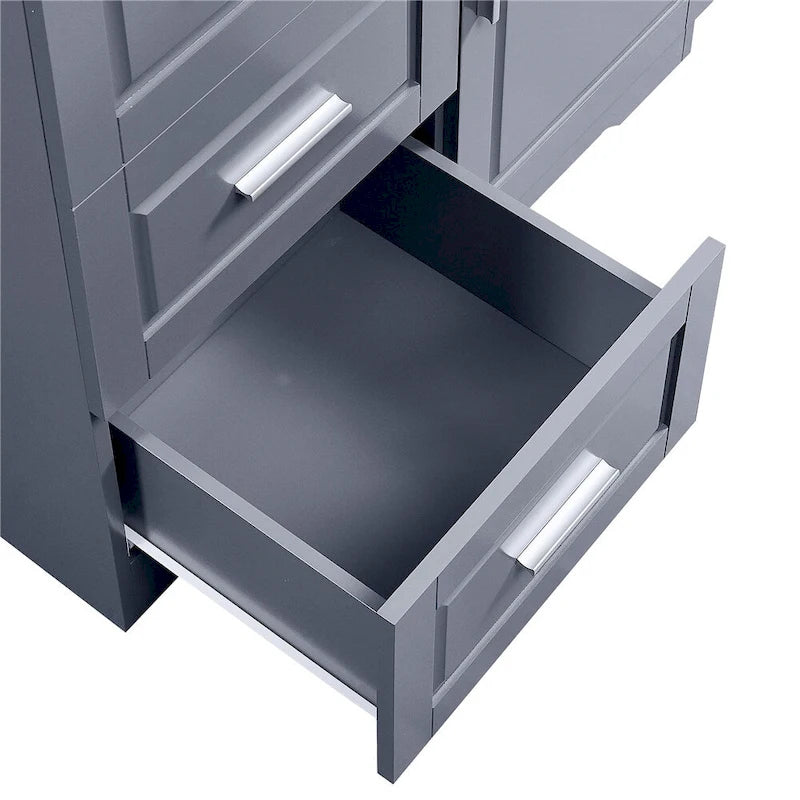 Meuble de rangement haut blanc/gris avec portes et 3 tiroirs, simple