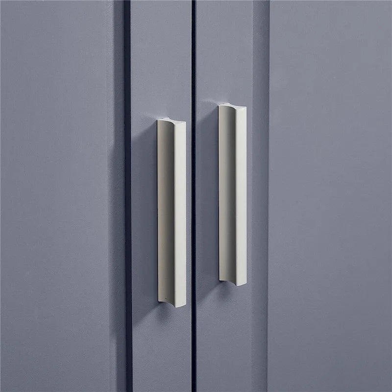 Meuble de rangement haut blanc/gris avec portes et 3 tiroirs, simple
