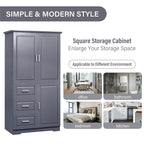 Meuble de rangement haut blanc/gris avec portes et 3 tiroirs, simple