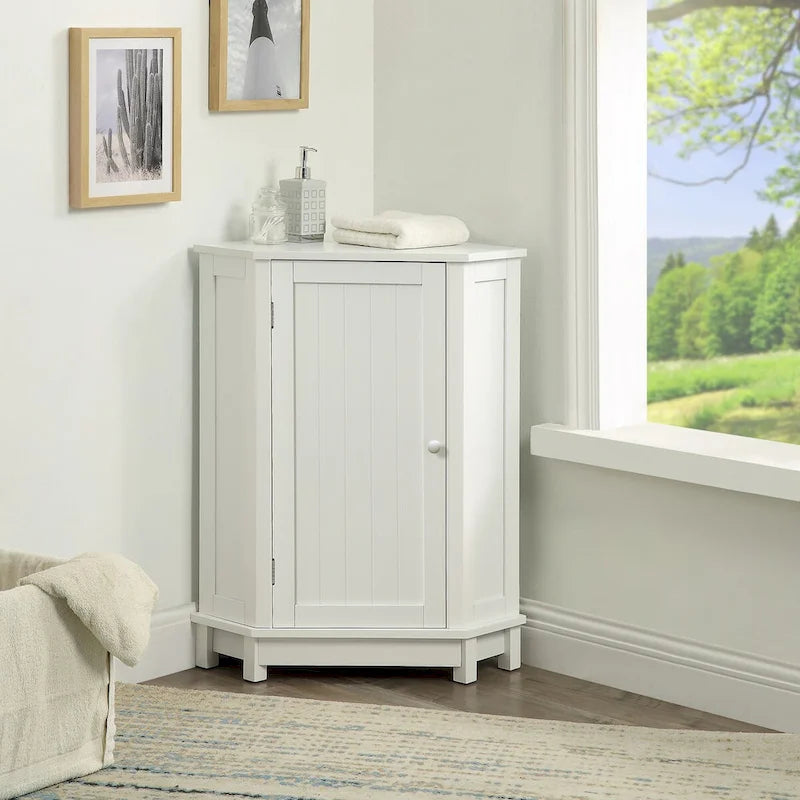 Meuble d'angle de rangement triangulaire Bleu / Blanc / Gris / Marron avec étagères réglables, MDF, assemblage par 1 personne