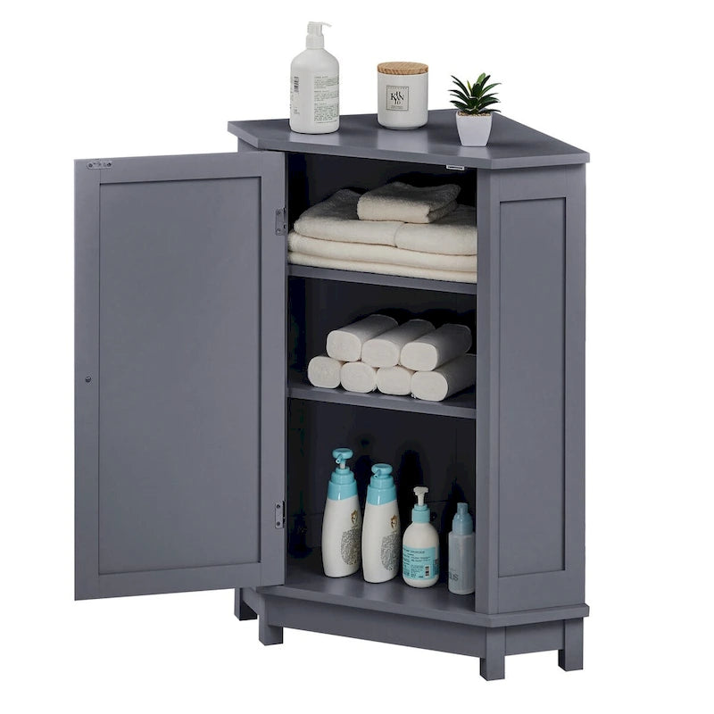 Meuble d'angle de rangement triangulaire Bleu / Blanc / Gris / Marron avec étagères réglables, MDF, assemblage par 1 personne