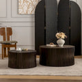 Table basse en bois gaufré vintage marron foncé/naturel, lot de 2