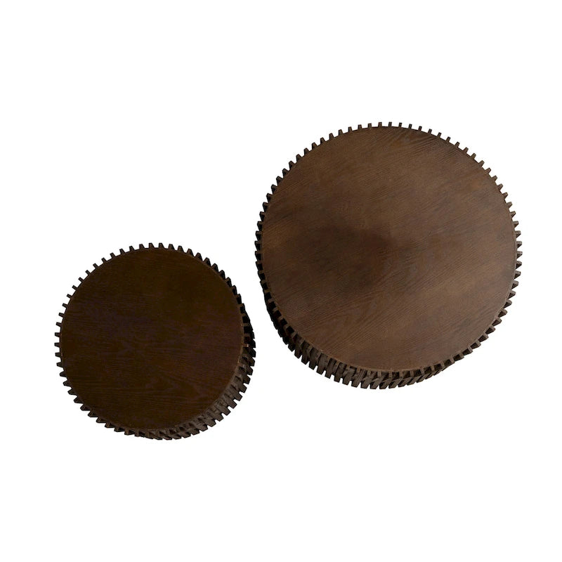 Table basse en bois gaufré vintage marron foncé/naturel, lot de 2