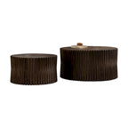 Table basse en bois gaufré vintage marron foncé/naturel, lot de 2