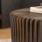 Table basse en bois gaufré vintage marron foncé/naturel, lot de 2