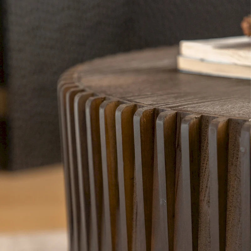 Table basse en bois gaufré vintage marron foncé/naturel, lot de 2