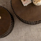 Table basse en bois gaufré vintage marron foncé/naturel, lot de 2