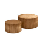 Table basse en bois gaufré vintage marron foncé/naturel, lot de 2