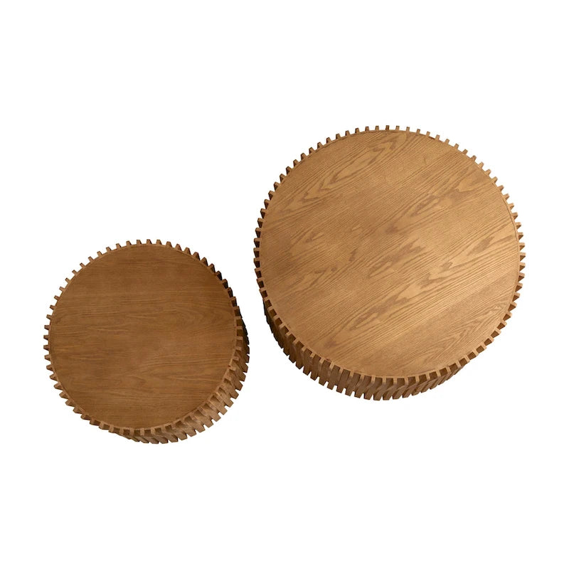 Table basse en bois gaufré vintage marron foncé/naturel, lot de 2
