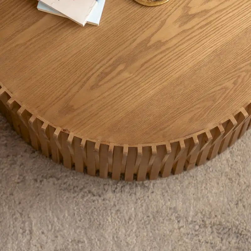 Table basse en bois gaufré vintage marron foncé/naturel, lot de 2