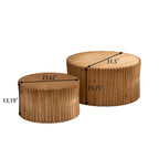 Table basse en bois gaufré vintage marron foncé/naturel, lot de 2